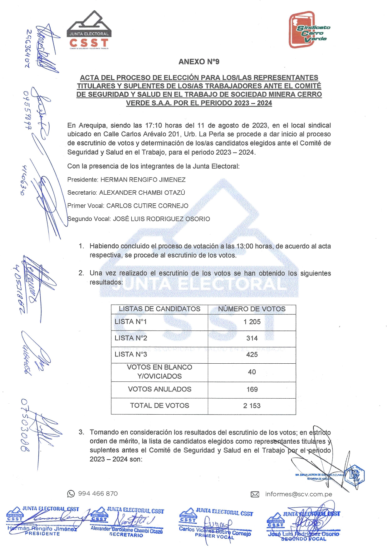 Acta De Escrutinio Junta Electoral Para Csst